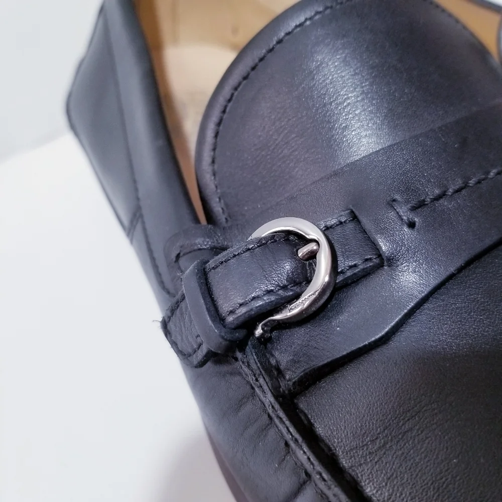 SALVATORE FERRAGAMO Black Leather Side Buckle Loafers Wine Vibram Sole 9.5